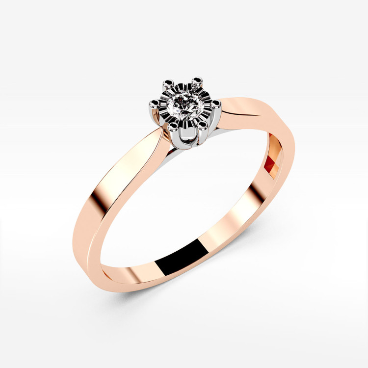 Pierścionek z różowego złota z diamentem - próba 585 0,08CT PV-224C