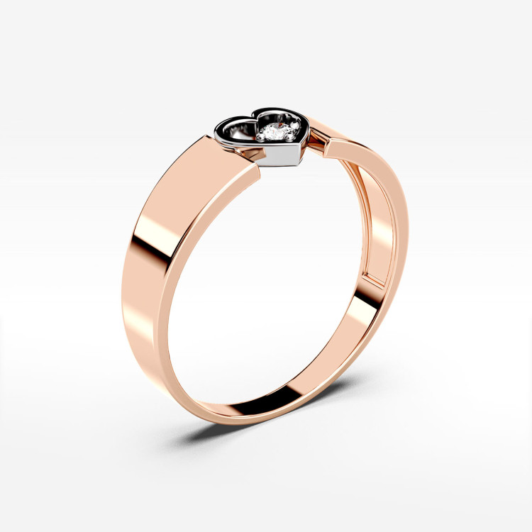 Pierścionek z różowego złota z diamentem - próba 585 0,04CT PV-049C