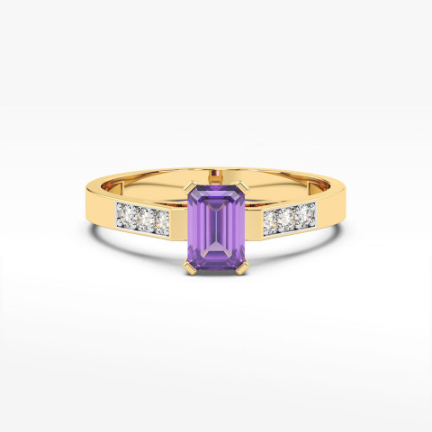 Pierścionek z żółtego złota z ametystem - próba 585 0,54CT PV-083AAM