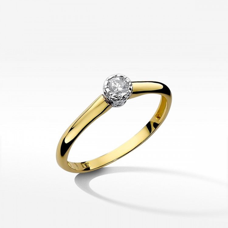 Pierścionek z żółtego złota z diamentem - próba 585 0,13CT W-042A