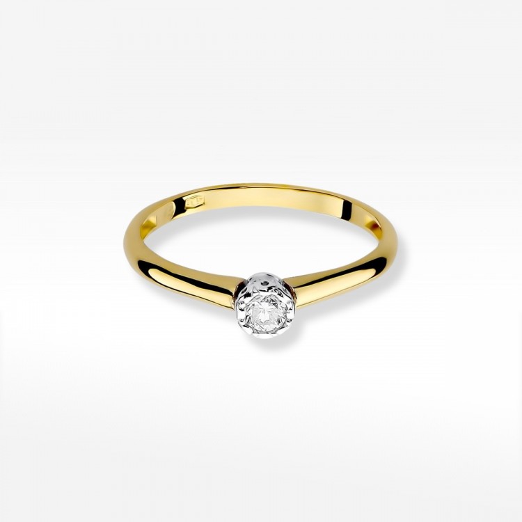 Pierścionek z żółtego złota z diamentem - próba 585 0,13CT W-042A