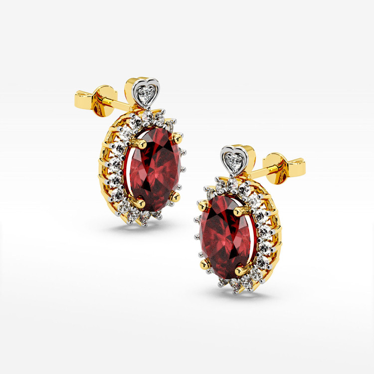 Kolczyki z żółtego złota z rubinem - próba 585 1,39CT KV-081AR