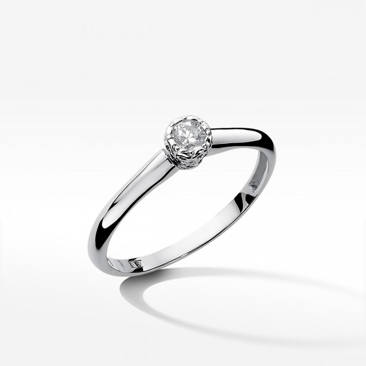 Pierścionek z białego złota z diamentem - próba 585 0,13CT W-042B
