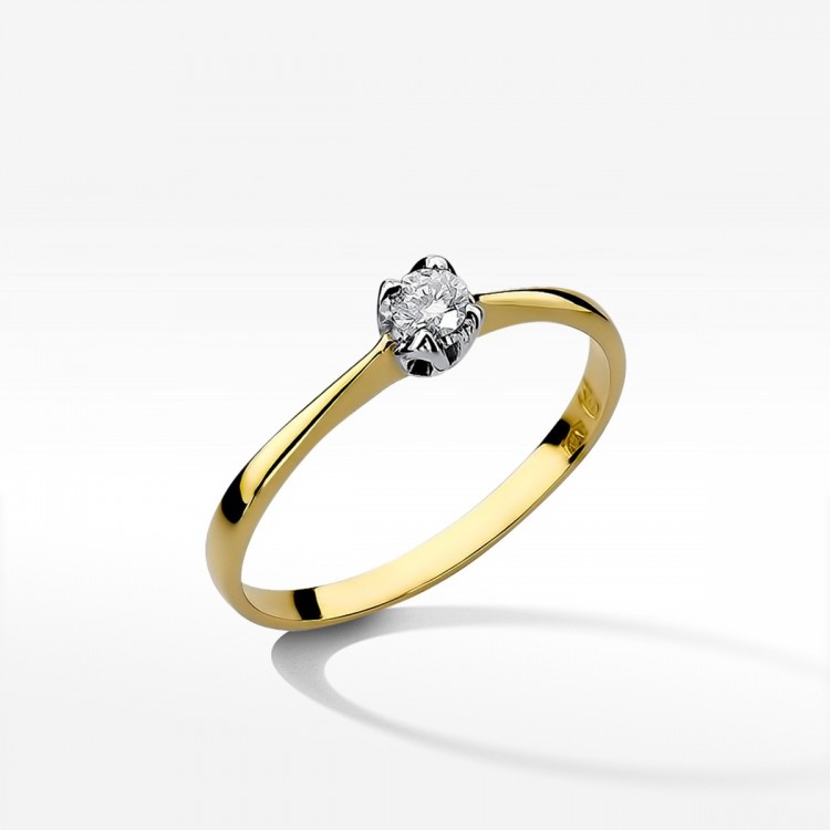 Pierścionek z żółtego złota z diamentem - próba 585 0,10CT W-047A 0,10ct
