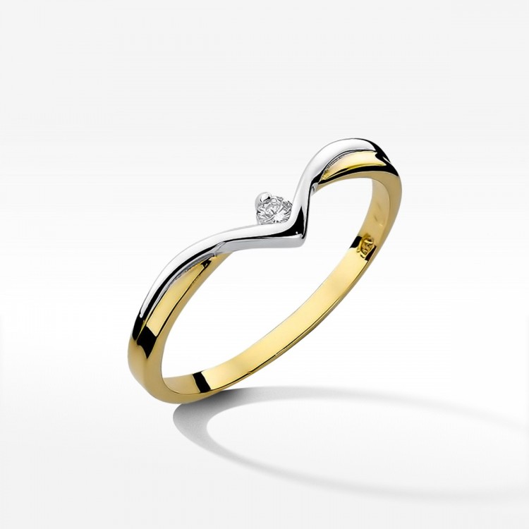 Pierścionek z żółtego złota z diamentem - próba 585 0,04CT W-051A