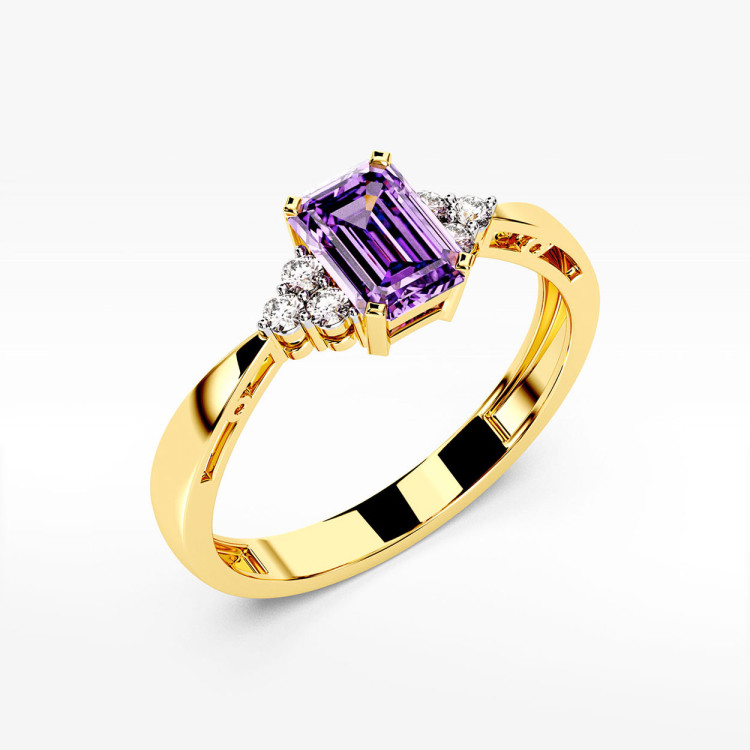 Pierścionek z żółtego złota z ametystem - próba 585 0,53CT PV-139AAM