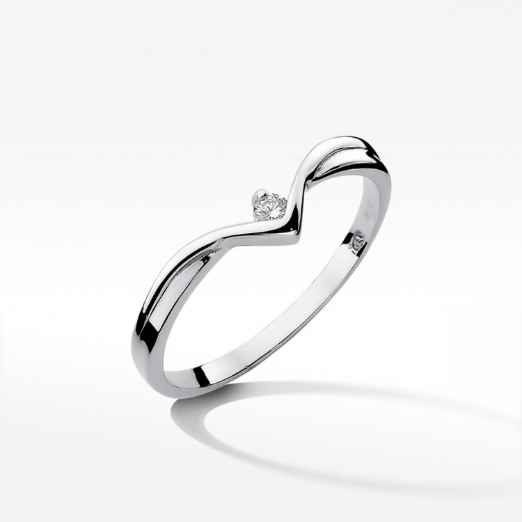 Pierścionek z białego złota z diamentem - próba 585 0,04CT W-051B