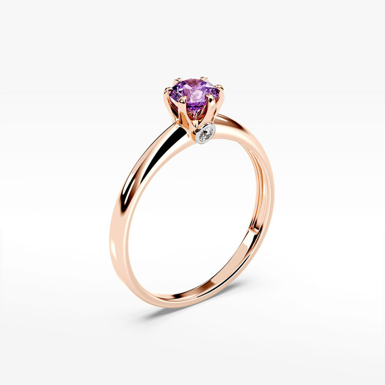 Pierścionek z różowego złota z ametystem - próba 585 0,54CT PV-301CAM