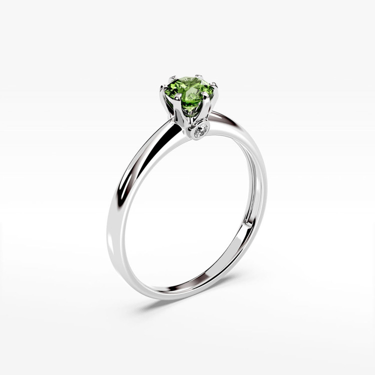 Pierścionek z białego złota z oliwinem - próba 585 0,64CT PV-301BO