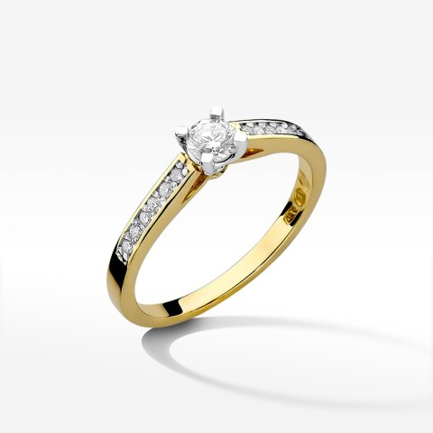 Pierścionek z żółtego złota z diamentami  - próba 585 0,36CT W-052A