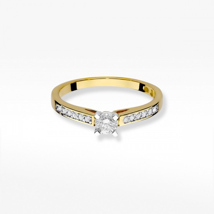 Pierścionek z żółtego złota z diamentami  - próba 585 0,36CT W-052A