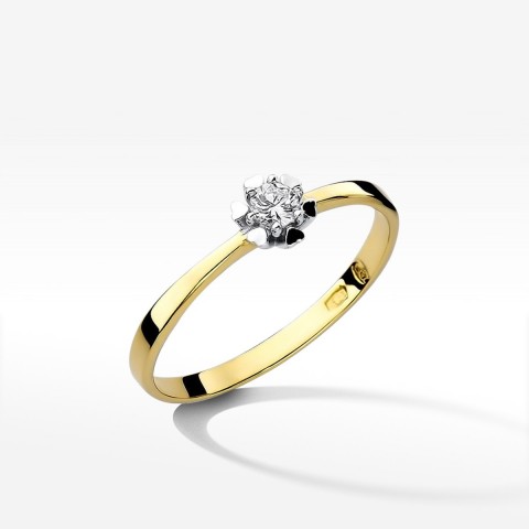 Pierścionek z żółtego złota z diamentem - próba 585 0,10CT W-053A