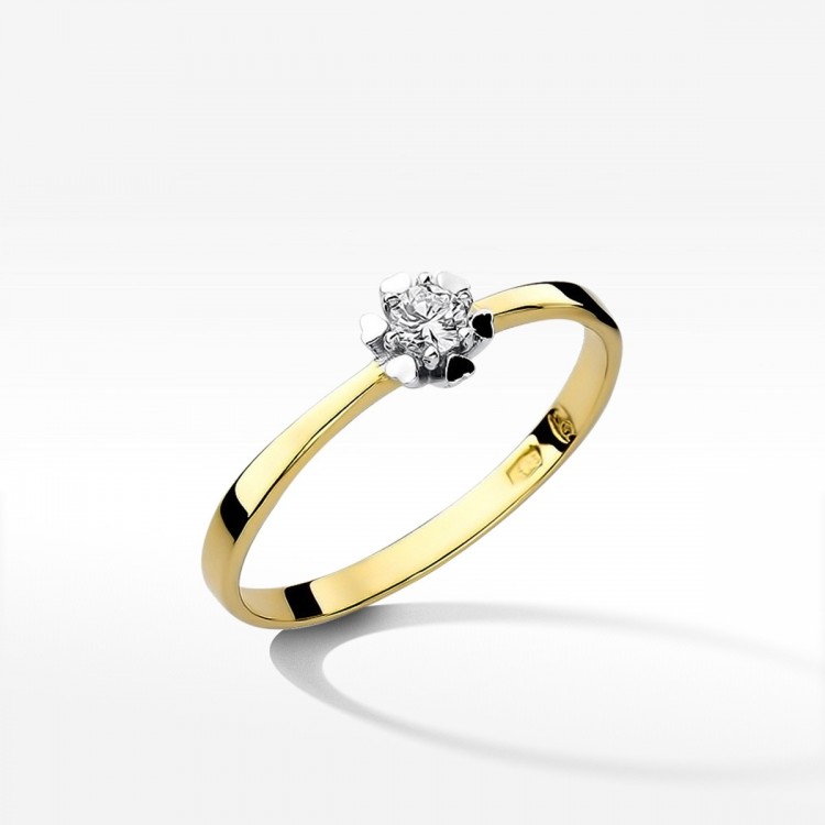 Pierścionek z żółtego złota z diamentem - próba 585 0,10CT W-053A