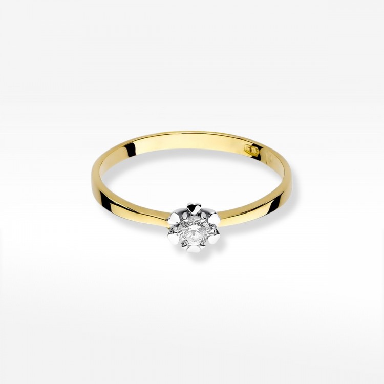 Pierścionek z żółtego złota z diamentem - próba 585 0,10CT W-053A
