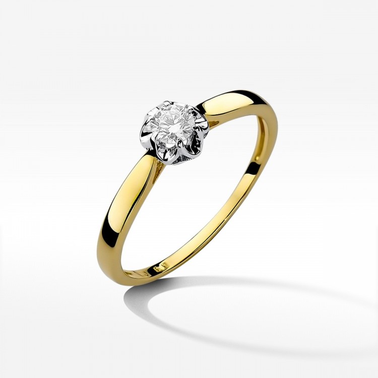 Pierścionek z żółtego złota z diamentem - próba 585 0,15CT W-062A