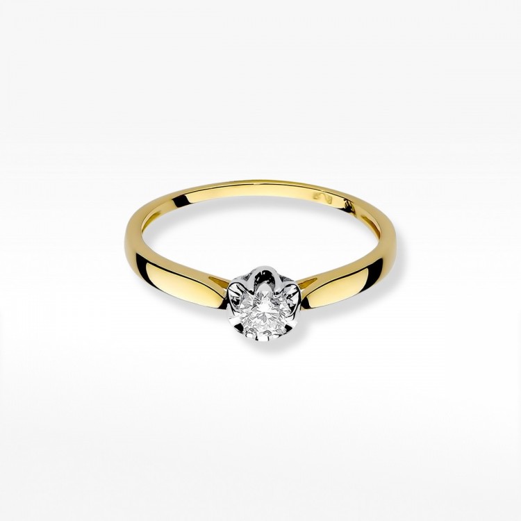 Pierścionek z żółtego złota z diamentem - próba 585 0,15CT W-062A