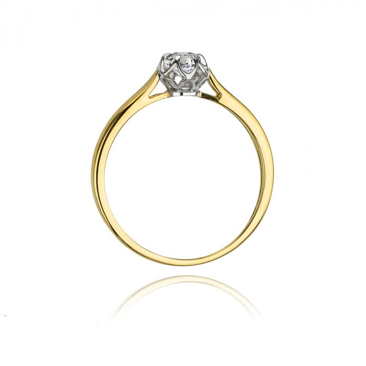 Pierścionek z żółtego złota z diamentem - próba 585 0,15CT W-062A