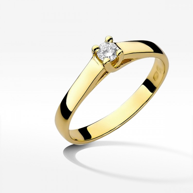 Pierścionek z żółtego złota z diamentem - próba 585 0,10CT W-070A