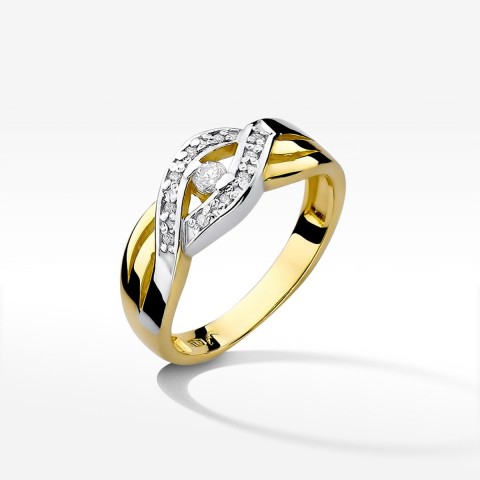 Pierścionek z żółtego złota z diamentami  - próba 585 0,10CT W-083A