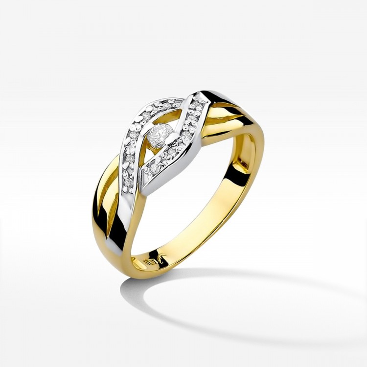 Pierścionek z żółtego złota z diamentami  - próba 585 0,10CT W-083A