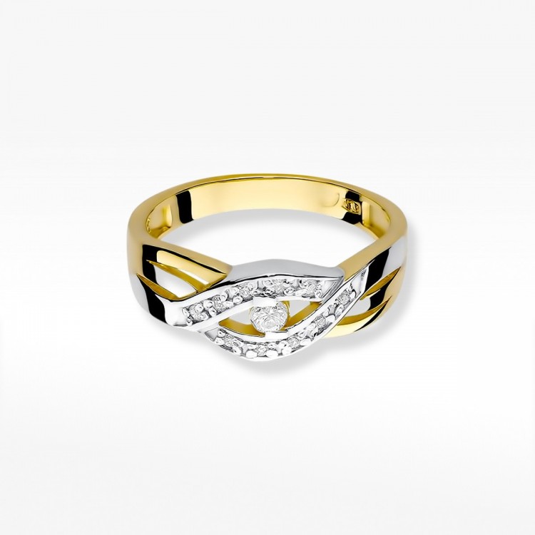 Pierścionek z żółtego złota z diamentami  - próba 585 0,10CT W-083A