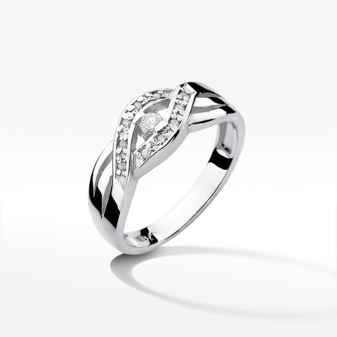 Pierścionek z białego złota z diamentami  - próba 585 0,10CT W-083B