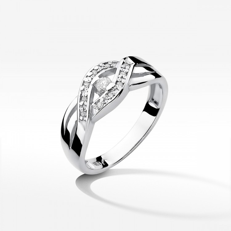 Pierścionek z białego złota z diamentami  - próba 585 0,10CT W-083B