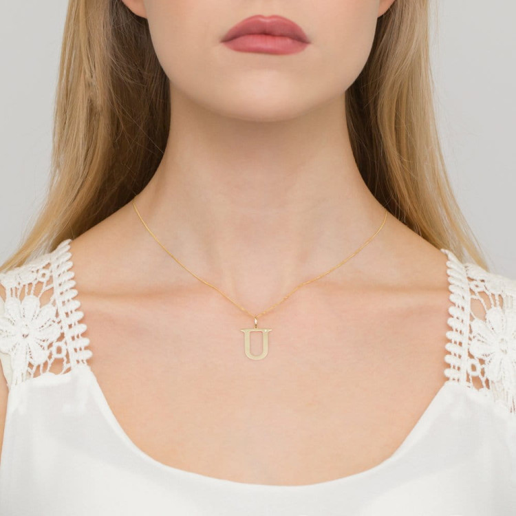 Zawieszka z żółtego złota z diamentem - próba 585 0,005CT LITERKA U