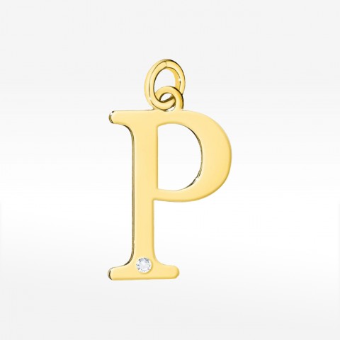 Zawieszka z żółtego złota z diamentem - próba 585 0,005CT m LITERKA P
