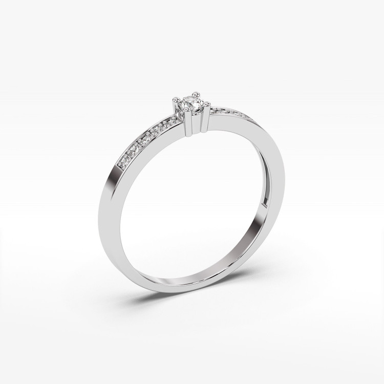 Pierścionek z białego złota z diamentami laboratoryjnymi - próba 585 0,13CT PV-075bLAB