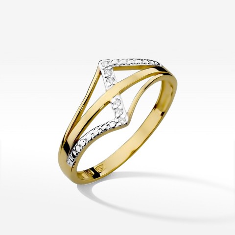 Pierścionek z żółtego złota z diamentami  - próba 585 0,03CT W-114A