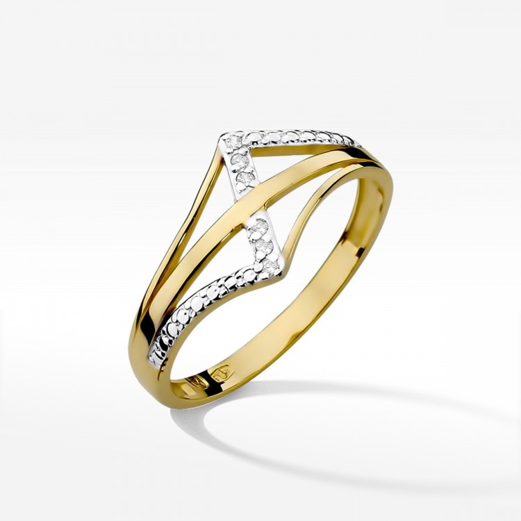 Pierścionek z żółtego złota z diamentami  - próba 585 0,03CT W-114A