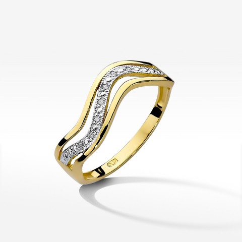 Pierścionek z żółtego złota z diamentami  - próba 585 0,06CT W-116A