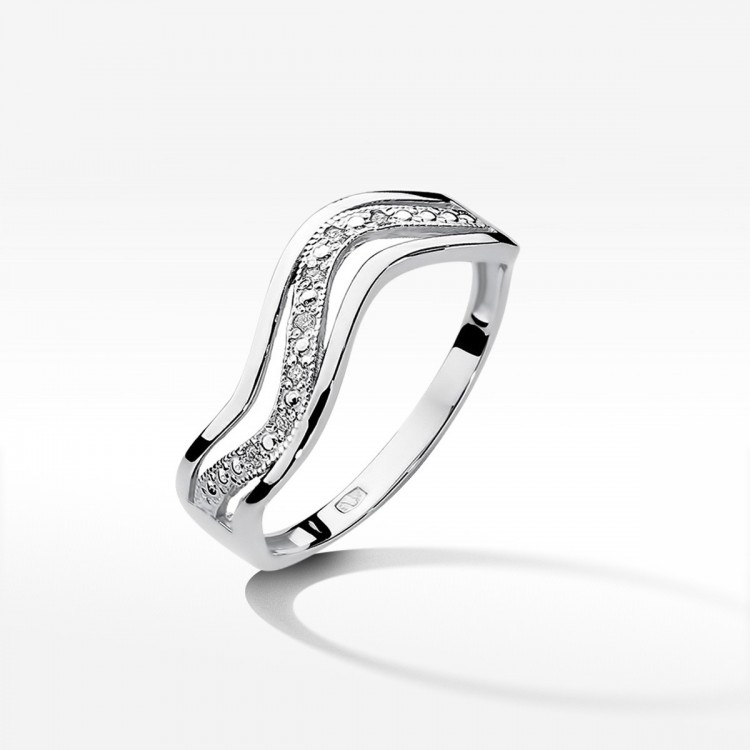 Pierścionek z białego złota z diamentami  - próba 585 0,06CT W-116B