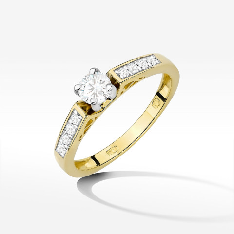 Pierścionek z żółtego złota z diamentami laboratoryjnymi - próba 585 0,42CT W-198aLAB
