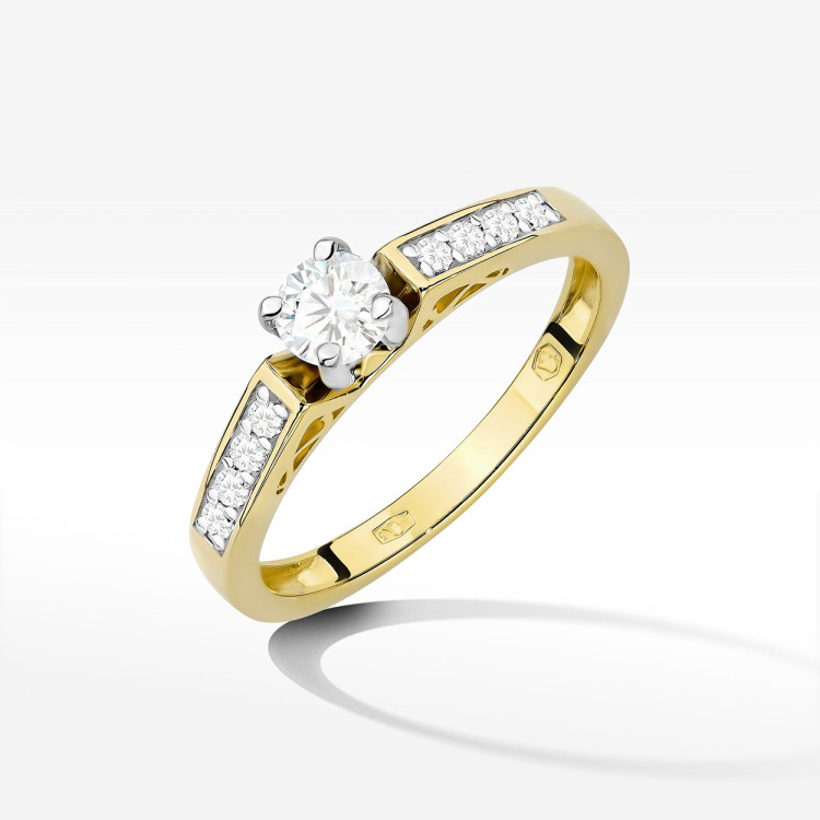 Pierścionek z żółtego złota z diamentami laboratoryjnymi - próba 585 0,42CT W-198aLAB