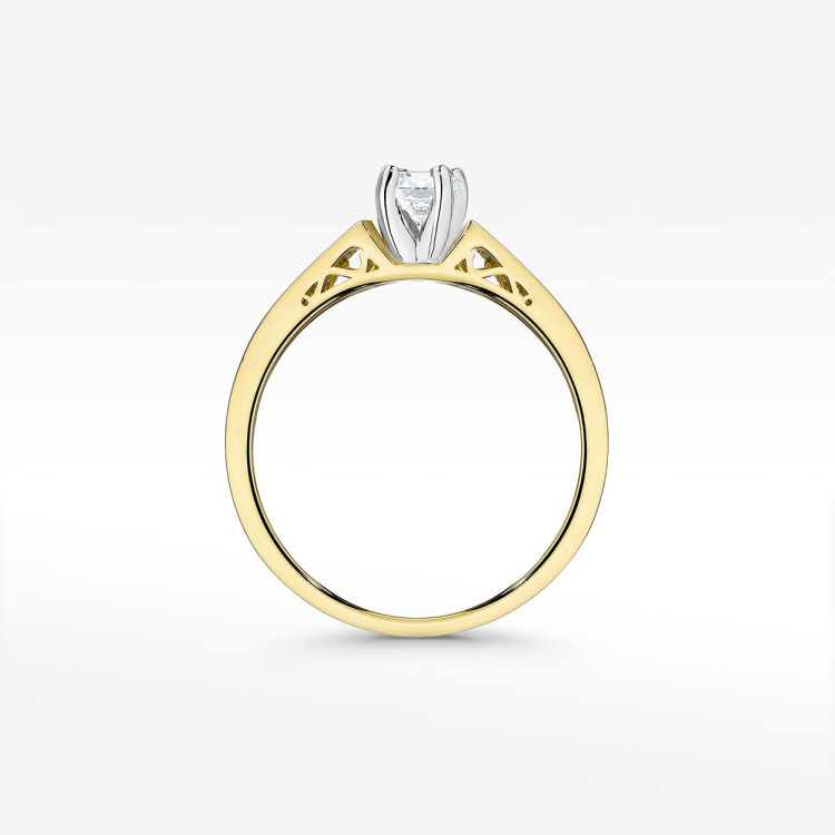 Pierścionek z żółtego złota z diamentami laboratoryjnymi - próba 585 0,42CT W-198aLAB