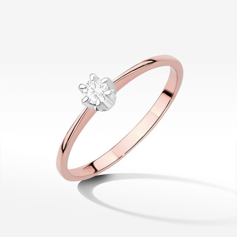 Pierścionek z różowego złota z diamentem laboratoryjnym - próba 585 0,10CT W-220cLAB 0.10ct