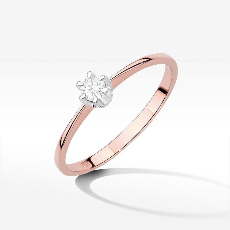 Pierścionek z różowego złota z diamentem laboratoryjnym - próba 585 0,10CT W-220cLAB 0.10ct