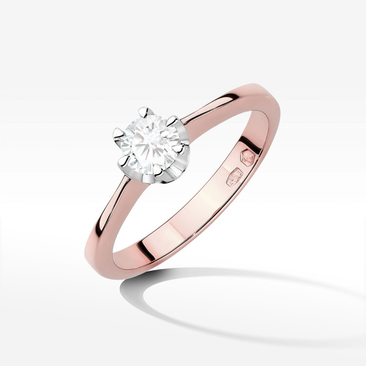 Pierścionek z różowego złota z diamentem laboratoryjnym - próba 585 0,30CT W-220cLAB 0.30ct
