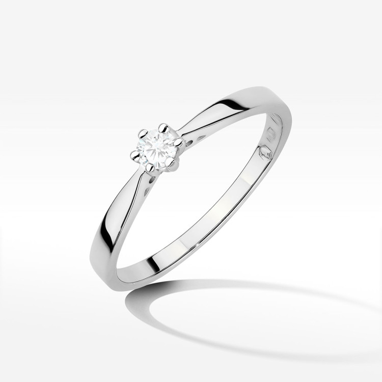 Pierścionek z białego złota z diamentem laboratoryjnym - próba 585 0,10CT W-229bLAB 0.10ct