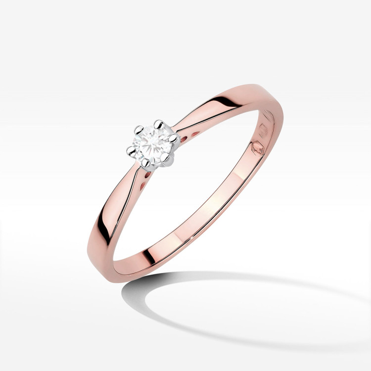 Pierścionek z różowego złota z diamentem laboratoryjnym - próba 585 0,10CT W-229cLAB 0.10ct