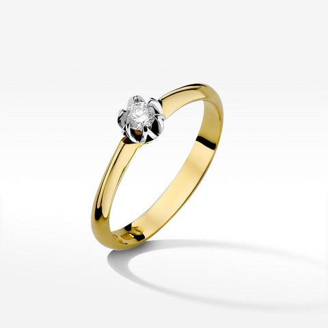 Pierścionek z żółtego złota z diamentem - próba 585 0,10CT W-134A