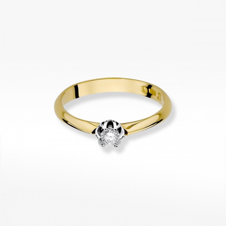 Pierścionek z żółtego złota z diamentem - próba 585 0,10CT W-134A