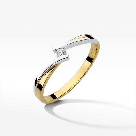 Pierścionek z żółtego złota z diamentem - próba 585 0,04CT W-137A
