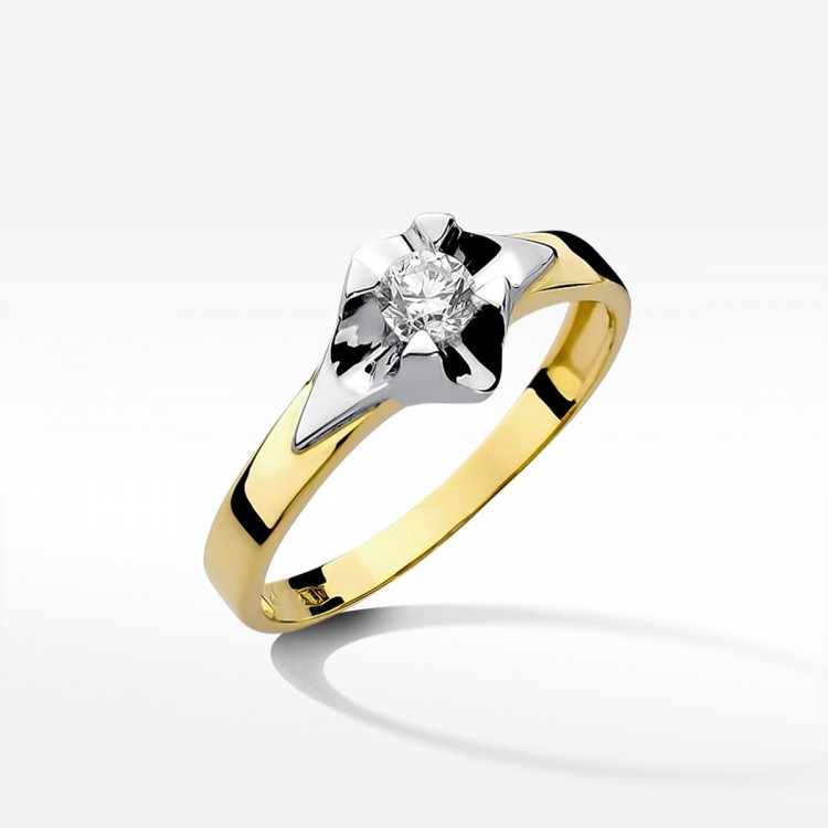 Pierścionek z żółtego złota z diamentem - próba 585 0,30CT W-155A