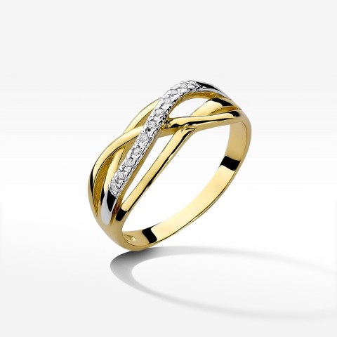 Pierścionek z żółtego złota z diamentami  - próba 585 0,10CT PV-259A