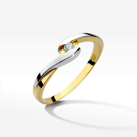 Pierścionek z żółtego złota z diamentem - próba 585 0,05CT W-158A