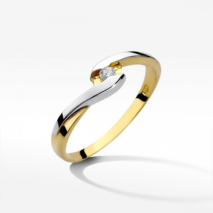 Pierścionek z żółtego złota z diamentem - próba 585 0,05CT W-158A