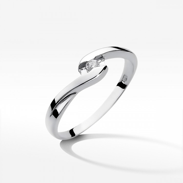 Pierścionek z białego złota z diamentem - próba 585 0,05CT W-158B